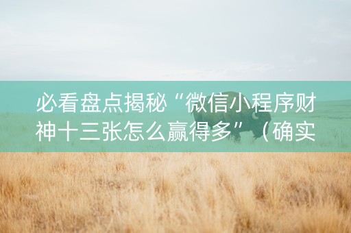 必看盘点揭秘“微信小程序财神十三张怎么赢得多”（确实有插件吗)