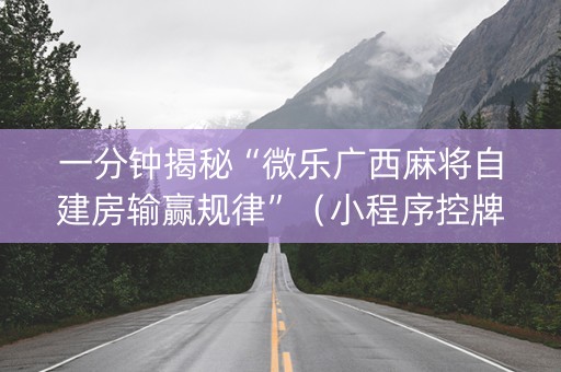 一分钟揭秘“微乐广西麻将自建房输赢规律”（小程序控牌器)