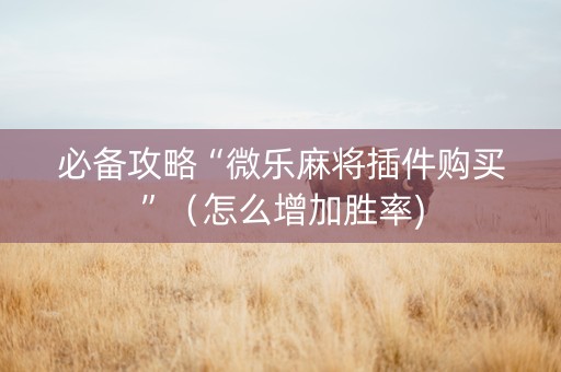 必备攻略“微乐麻将插件购买”（怎么增加胜率)