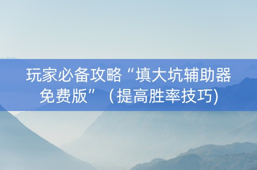 玩家必备攻略“填大坑辅助器免费版”（提高胜率技巧)
