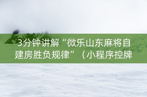 3分钟讲解“微乐山东麻将自建房胜负规律”（小程序控牌器)
