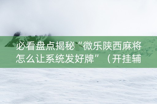 必看盘点揭秘“微乐陕西麻将怎么让系统发好牌”（开挂辅助脚本)