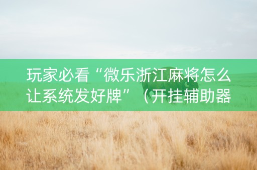 玩家必看“微乐浙江麻将怎么让系统发好牌”（开挂辅助器插件)