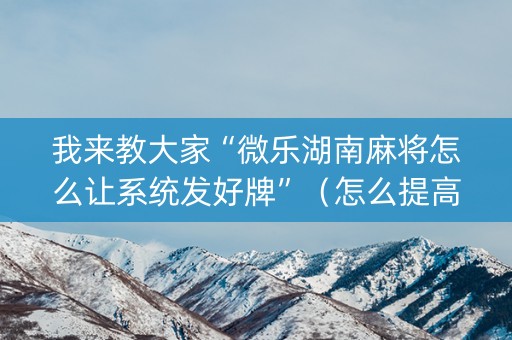 我来教大家“微乐湖南麻将怎么让系统发好牌”（怎么提高胜率)