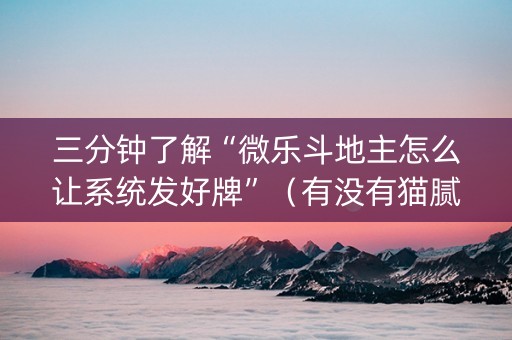 三分钟了解“微乐斗地主怎么让系统发好牌”（有没有猫腻)