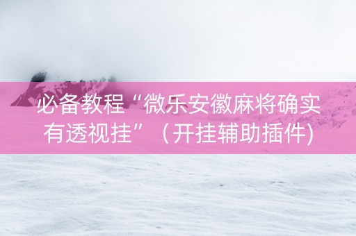 必备教程“微乐安徽麻将确实有透视挂”（开挂辅助插件)