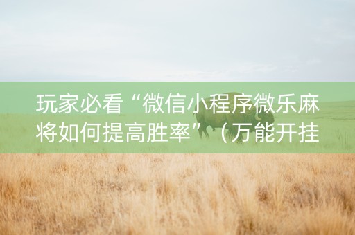 玩家必看“微信小程序微乐麻将如何提高胜率”（万能开挂器)