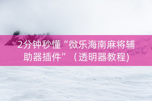 2分钟秒懂“微乐海南麻将辅助器插件”（透明器教程)