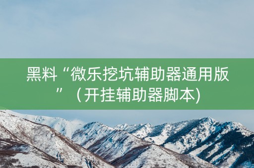 黑料“微乐挖坑辅助器通用版”（开挂辅助器脚本)