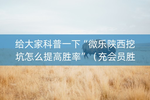 给大家科普一下“微乐陕西挖坑怎么提高胜率”（充会员胜率高)