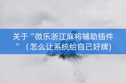 关于“微乐浙江麻将辅助插件”（怎么让系统给自己好牌)