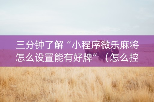 三分钟了解“小程序微乐麻将怎么设置能有好牌”（怎么控制输赢)