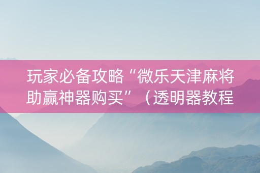 玩家必备攻略“微乐天津麻将助赢神器购买”（透明器教程)