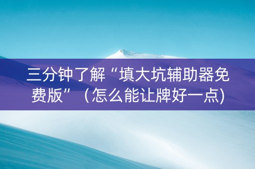 三分钟了解“填大坑辅助器免费版”（怎么能让牌好一点)
