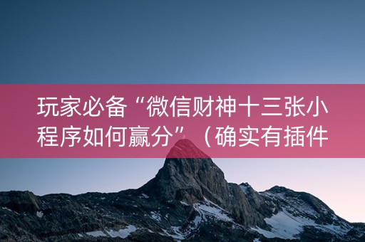 玩家必备“微信财神十三张小程序如何赢分”（确实有插件吗)