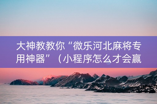 大神教教你“微乐河北麻将专用神器”（小程序怎么才会赢)