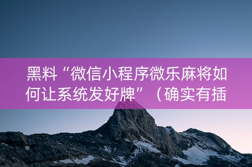 黑料“微信小程序微乐麻将如何让系统发好牌”（确实有插件吗)