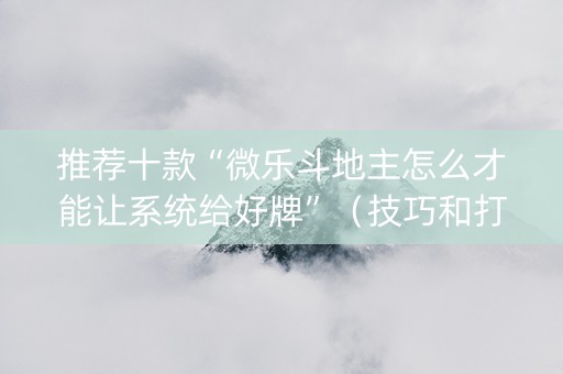 推荐十款“微乐斗地主怎么才能让系统给好牌”（技巧和打好牌方法)