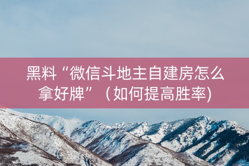 黑料“微信斗地主自建房怎么拿好牌”（如何提高胜率)