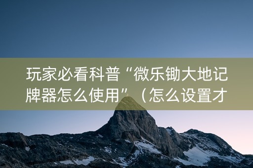 玩家必看科普“微乐锄大地记牌器怎么使用”（怎么设置才能赢)