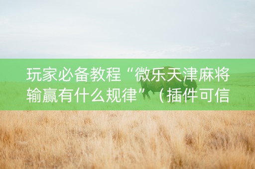 玩家必备教程“微乐天津麻将输赢有什么规律”（插件可信吗)