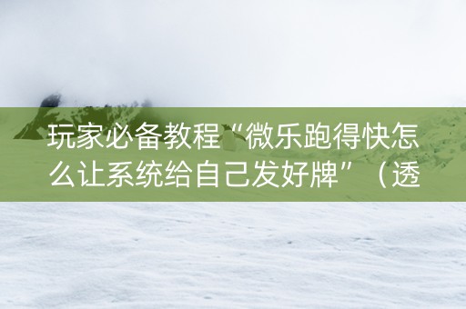玩家必备教程“微乐跑得快怎么让系统给自己发好牌”（透明挂辅助器)