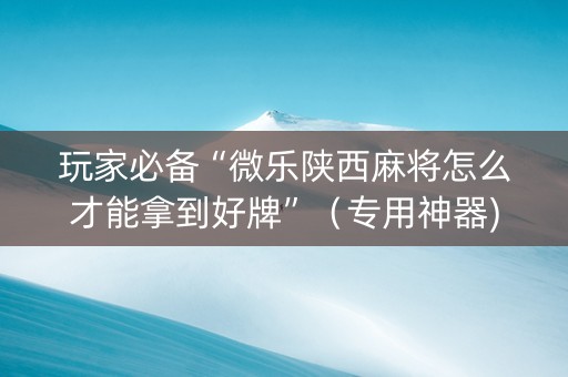 玩家必备“微乐陕西麻将怎么才能拿到好牌”（专用神器)