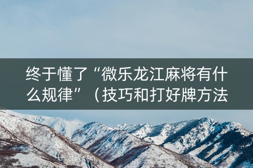 终于懂了“微乐龙江麻将有什么规律”（技巧和打好牌方法)