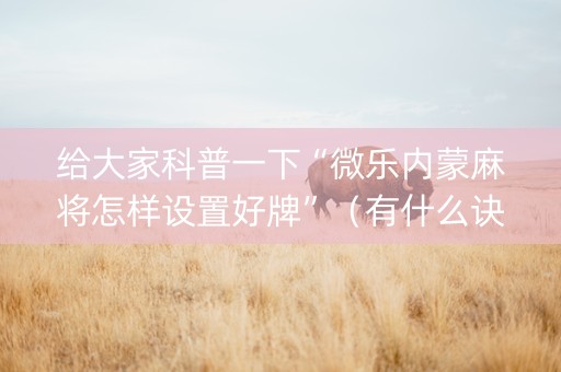 给大家科普一下“微乐内蒙麻将怎样设置好牌”（有什么诀窍)