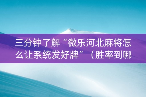 三分钟了解“微乐河北麻将怎么让系统发好牌”（胜率到哪调)
