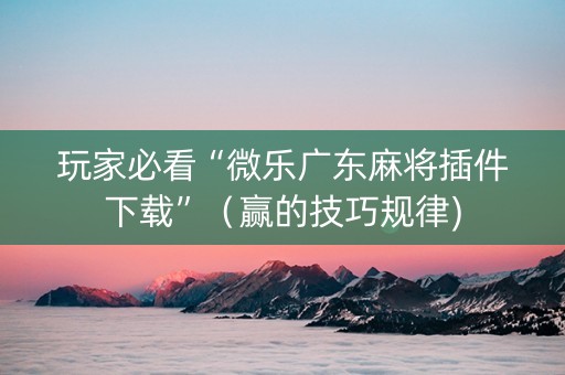 玩家必看“微乐广东麻将插件下载”（赢的技巧规律)