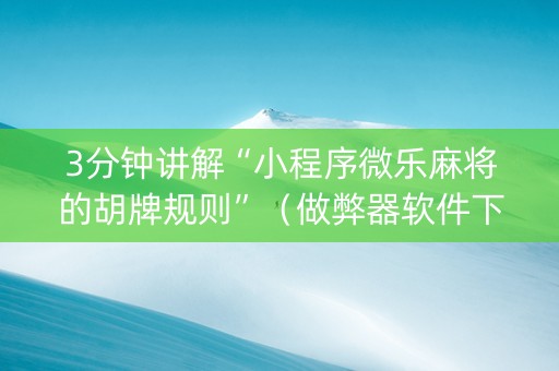 3分钟讲解“小程序微乐麻将的胡牌规则”（做弊器软件下载)