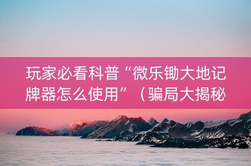 玩家必看科普“微乐锄大地记牌器怎么使用”（骗局大揭秘)