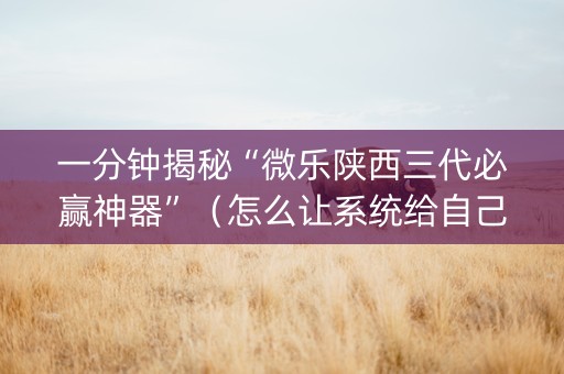 一分钟揭秘“微乐陕西三代必赢神器”（怎么让系统给自己好牌)