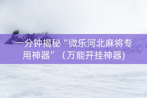 一分钟揭秘“微乐河北麻将专用神器”（万能开挂神器)