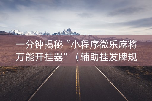一分钟揭秘“小程序微乐麻将万能开挂器”（辅助挂发牌规律)