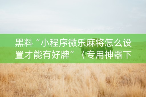 黑料“小程序微乐麻将怎么设置才能有好牌”（专用神器下载)