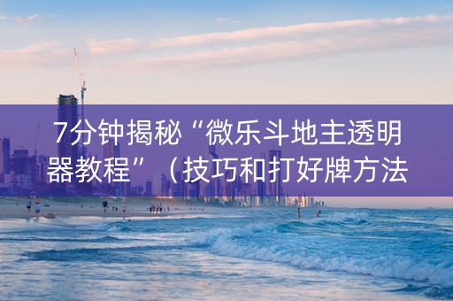 7分钟揭秘“微乐斗地主透明器教程”（技巧和打好牌方法)
