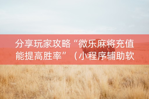 分享玩家攻略“微乐麻将充值能提高胜率”（小程序辅助软件)