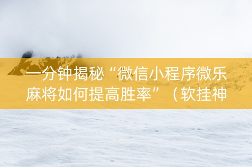 一分钟揭秘“微信小程序微乐麻将如何提高胜率”（软挂神器)