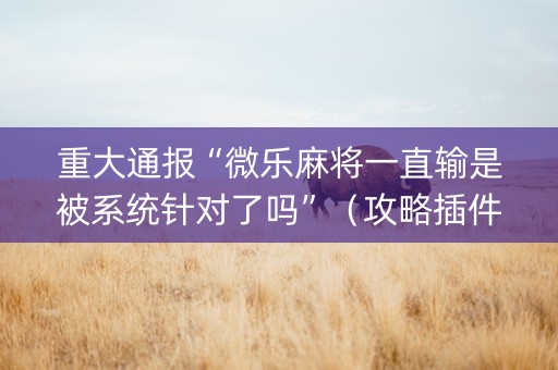 重大通报“微乐麻将一直输是被系统针对了吗”（攻略插件)