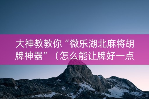 大神教教你“微乐湖北麻将胡牌神器”（怎么能让牌好一点)