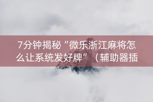 7分钟揭秘“微乐浙江麻将怎么让系统发好牌”（辅助器插件)