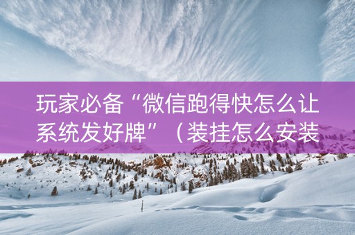 玩家必备“微信跑得快怎么让系统发好牌”（装挂怎么安装)