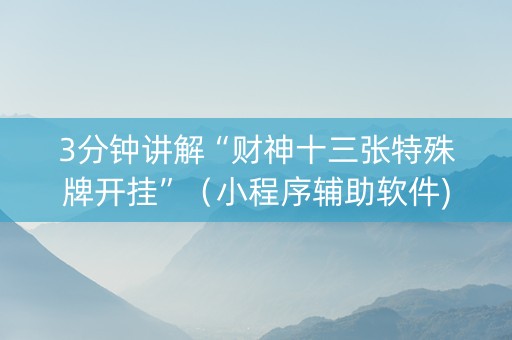 3分钟讲解“财神十三张特殊牌开挂”（小程序辅助软件)