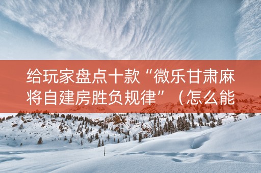 给玩家盘点十款“微乐甘肃麻将自建房胜负规律”（怎么能调好牌)