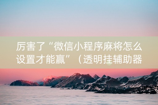 厉害了“微信小程序麻将怎么设置才能赢”（透明挂辅助器)