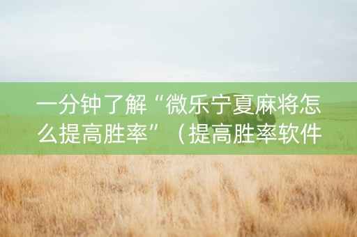 一分钟了解“微乐宁夏麻将怎么提高胜率”（提高胜率软件)