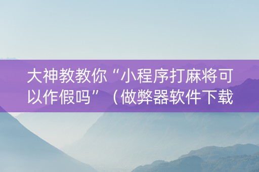 大神教教你“小程序打麻将可以作假吗”（做弊器软件下载)