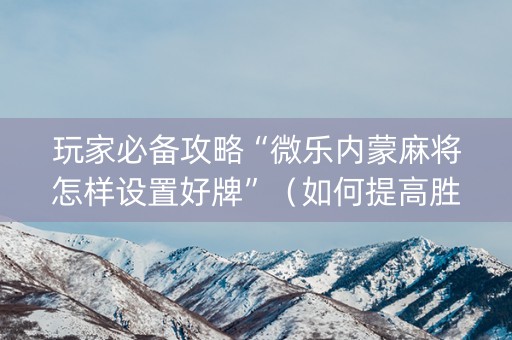 玩家必备攻略“微乐内蒙麻将怎样设置好牌”（如何提高胜率)